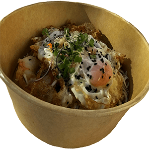 Huevos rotos con gambas y gulas